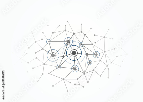Network concept connections with lines, circles and dots photo
