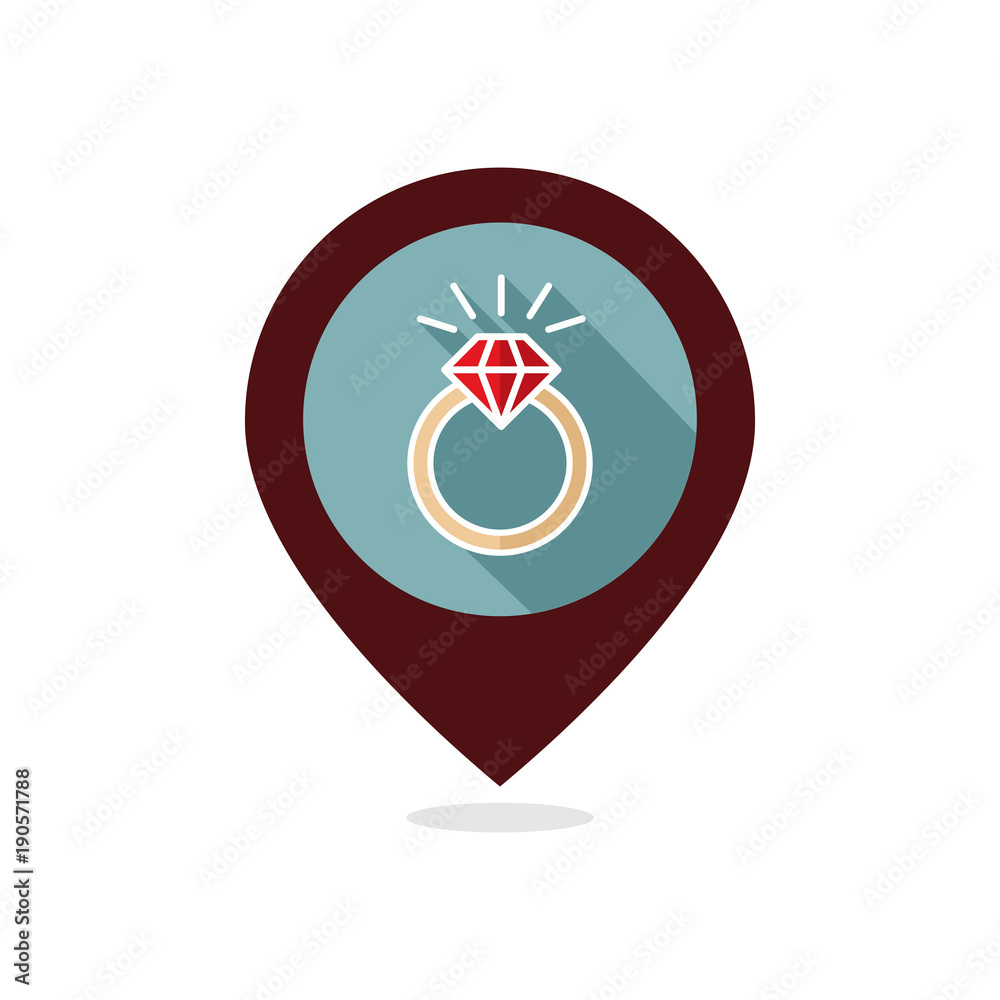 Wedding ring with a diamond pin map icon Wedding ring with a diamond pin map icon