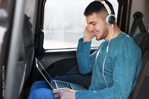 Man listening to audiobook ...