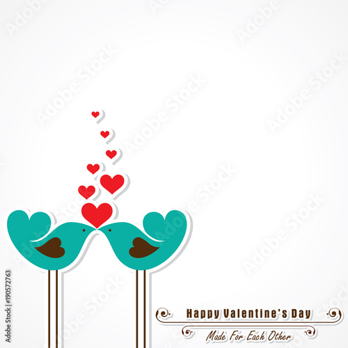 Valentine card with cute birds illustration