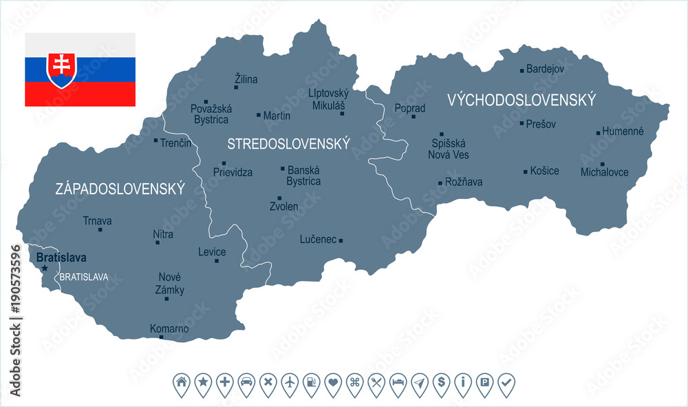 Fototapeta premium Slovakia - map and flag Detailed Vector Illustration