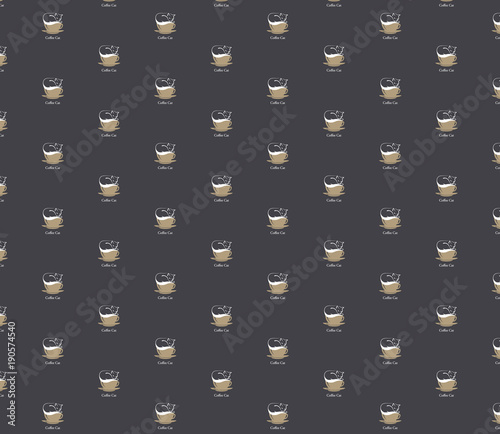 Seamless pattern with foam silhouette of white cat sleeping or resting on brown coffee cup on black coffee style background. EPS 10 Vector illustration