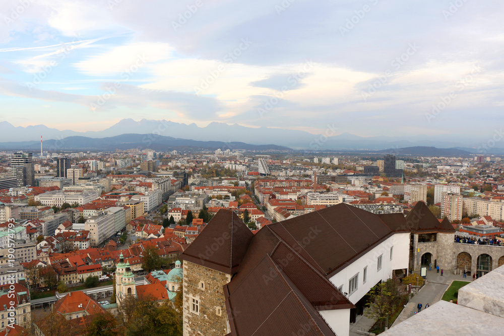 View of Ljubljana, Slovenia from The Ljubljana Castle. 