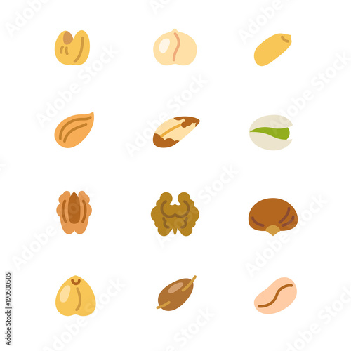 types of nuts as glyph icons / Twenty types of nuts as colorful glyph icons 