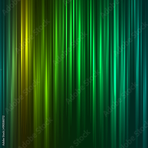 Vector abstract background of aurora borealis light effect, colorful yellow and green shining waves, decorative design. Vertical undulating, pulsing rays. Rainbow coil imitation. Polar glow radiance.