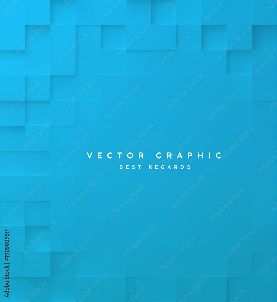 Abstract square blue background, 3d geometric minimalistic cover design, mosaic blocks pattern with copy space. Vector graphic.