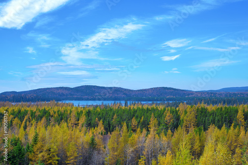 View of Northern Ontario lake during the fall  taken from the town of Wawa