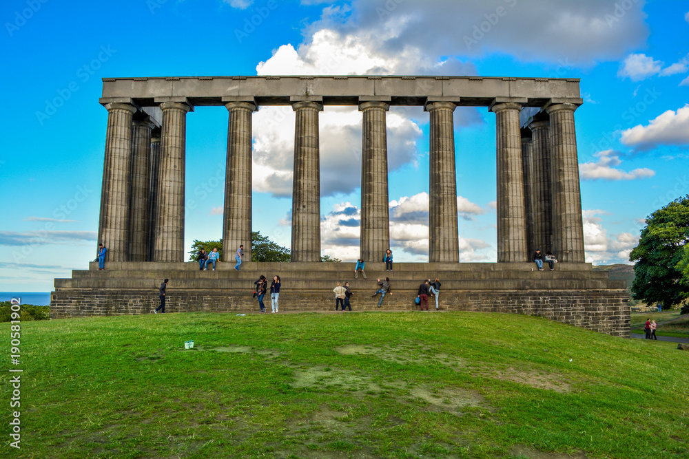 National Monument of Scotland, Calton Hill, Edinburgh, United Kingdom. The monument is build on Calton Hill which offers you a beautiful view of the city.