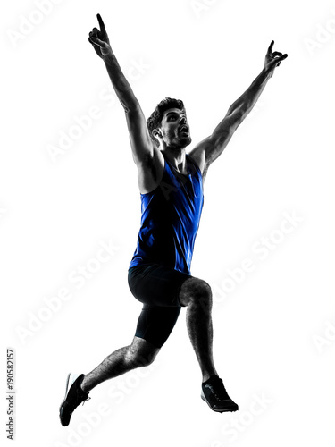 one caucasian runner sprinter running sprinting athletics man silhouette isolated on white background