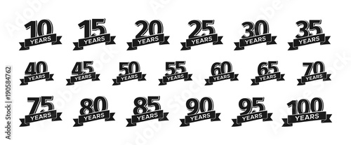 Fotografia Collection of isolated anniversary logo numbers with ribbon vector illustration