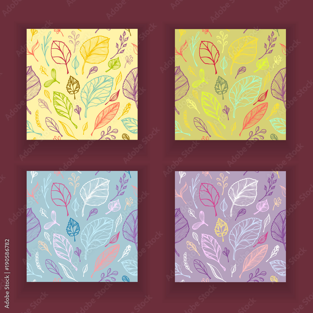 Seamless pattern from Hand draw structure of  leaves in pastel colors in line art for design flyer banner or for decoration package of  tea or cosmetic or  perfume or for design of botanical theme
