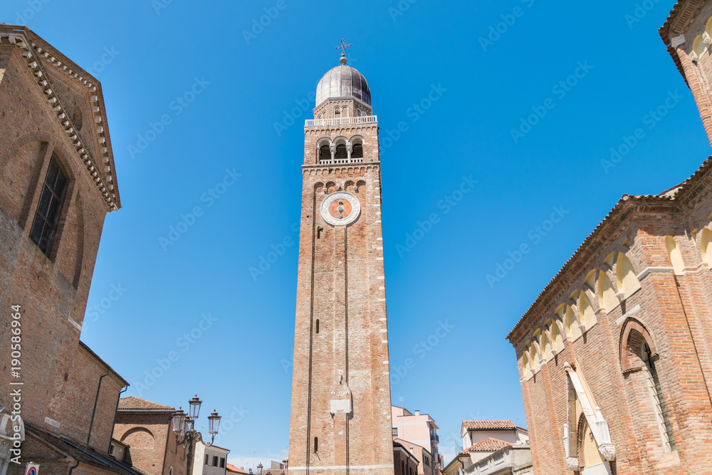 Bell tower in Chioggia, Venice lagoon, Italy.