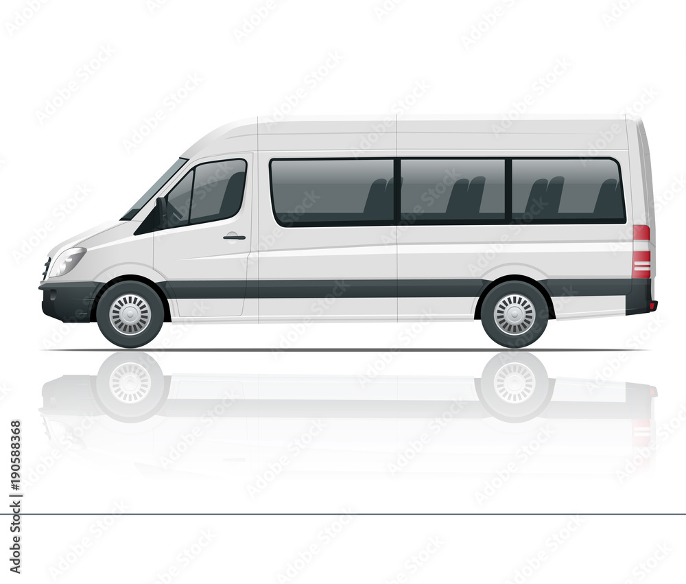 Realistic White Van template Isolated passenger mini bus for