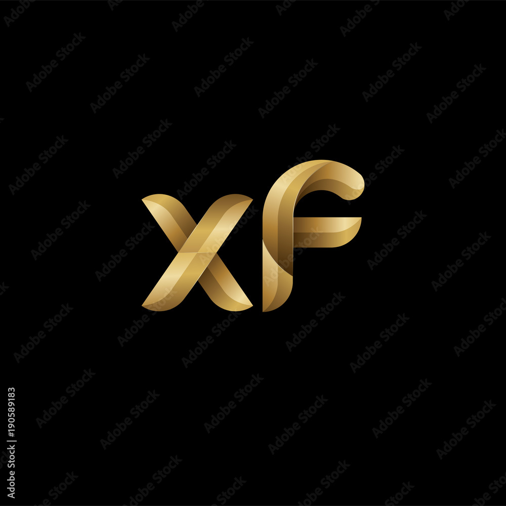 Initial lowercase letter xf, swirl curve rounded logo, elegant golden color on black background Initial lowercase letter xf, swirl curve rounded logo, elegant golden color on black background