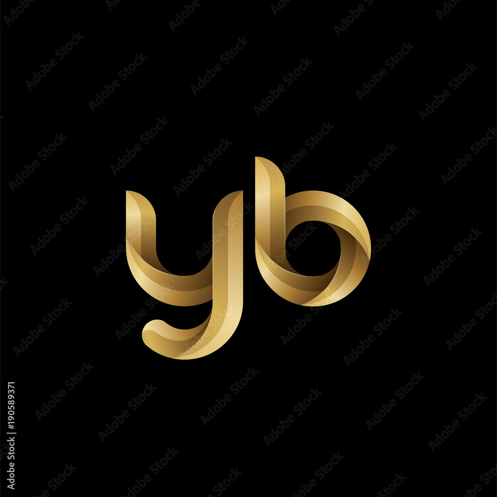 Initial lowercase letter yb, swirl curve rounded logo, elegant golden color on black background Initial lowercase letter yb, swirl curve rounded logo, elegant golden color on black background