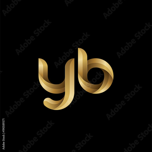 Initial lowercase letter yb, swirl curve rounded logo, elegant golden color on black background