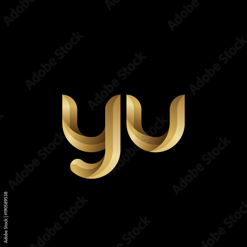Initial lowercase letter yu, swirl curve rounded logo, elegant golden color on black background