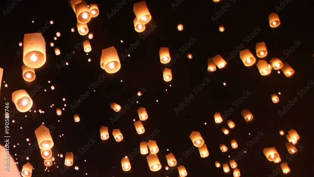 Chiang Mai, Thailand - November 14, 2016:The Khom Loi is a cylinder of paper about one meter high, braced with wire circles. Suspended from the bottom of the cylinder is a tray containing cotton soake