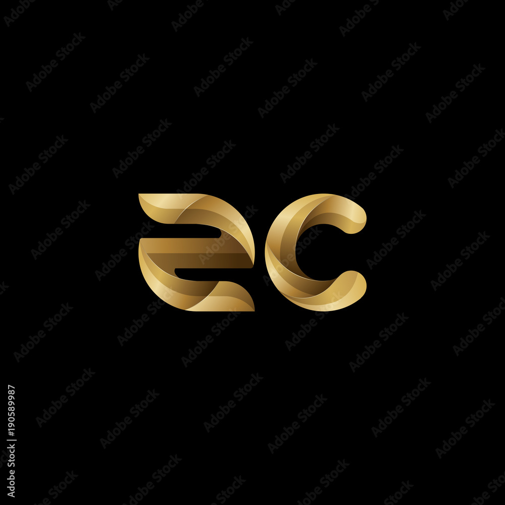 Initial lowercase letter zc, swirl curve rounded logo, elegant golden color on black background Initial lowercase letter zc, swirl curve rounded logo, elegant golden color on black background