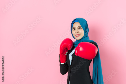 confident muslim business woman face to camera
