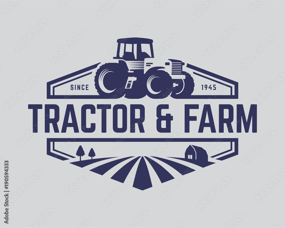 Naklejka premium Collection of Tractor and farm logo template, vector set, vector pack