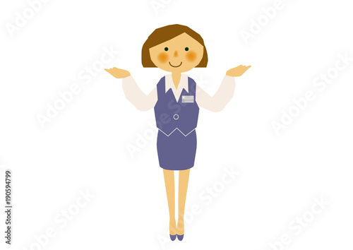 女性会社員のイラスト。制服。事務員。案内、受付係。