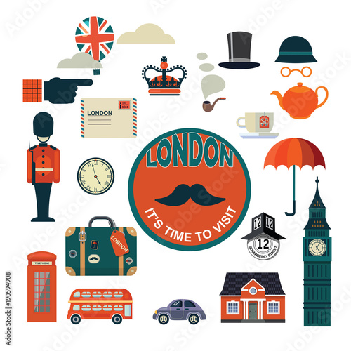 set of vector flat style London icons