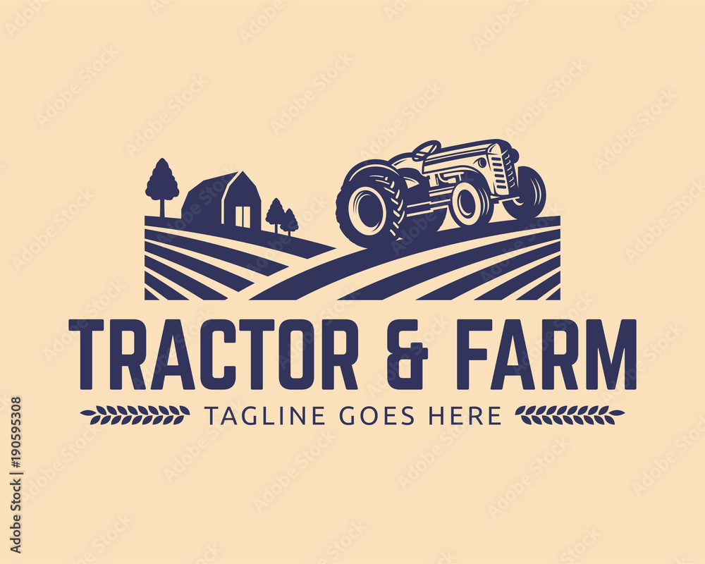 Naklejka premium Collection of Tractor and farm logo template, vector set, vector pack