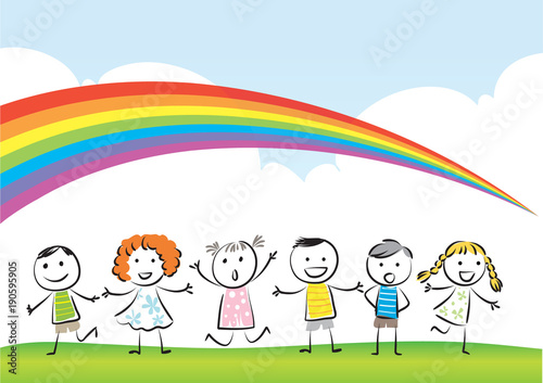 kids with rainbow background