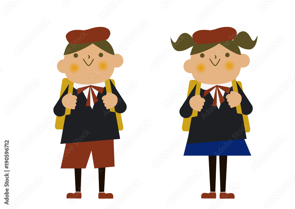 制服を着た子供のイラストレーション。卒業式。入学式。 制服を着た子供のイラストレーション。卒業式。入学式。
