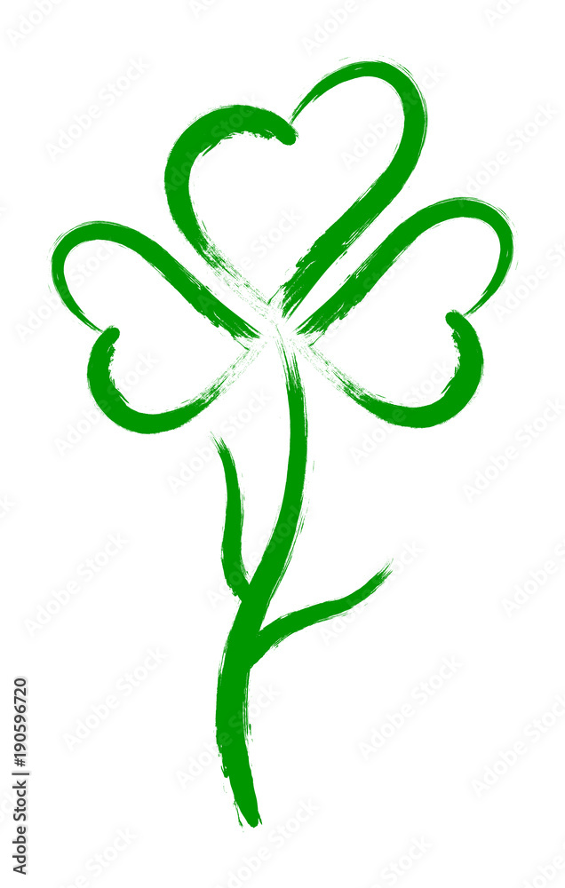 Vector clover with brush painting heart isolated on white background Vector clover with brush painting heart isolated on white background
