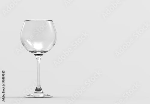 3d rendering. empty wine glass on gray background with copy space