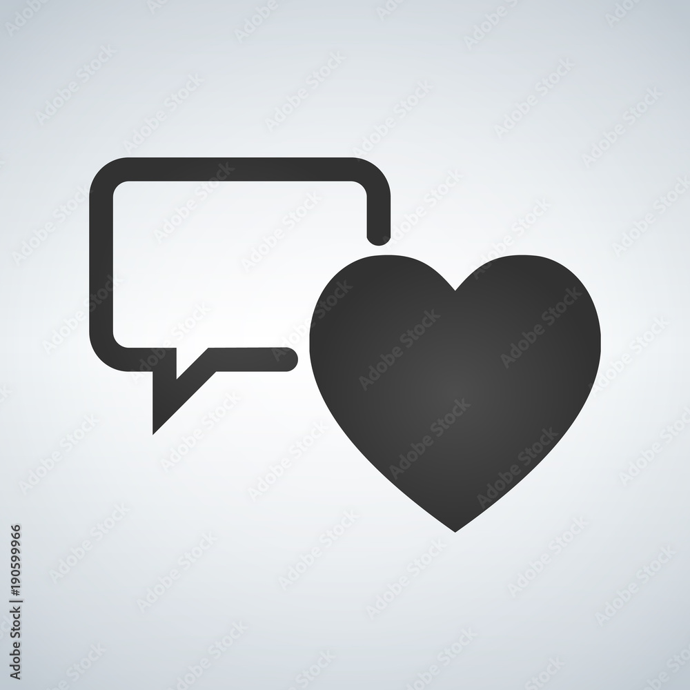 speech bubble with heart thin, line icon on white background isolated flat. speech bubble with heart thin, line icon on white background isolated flat.