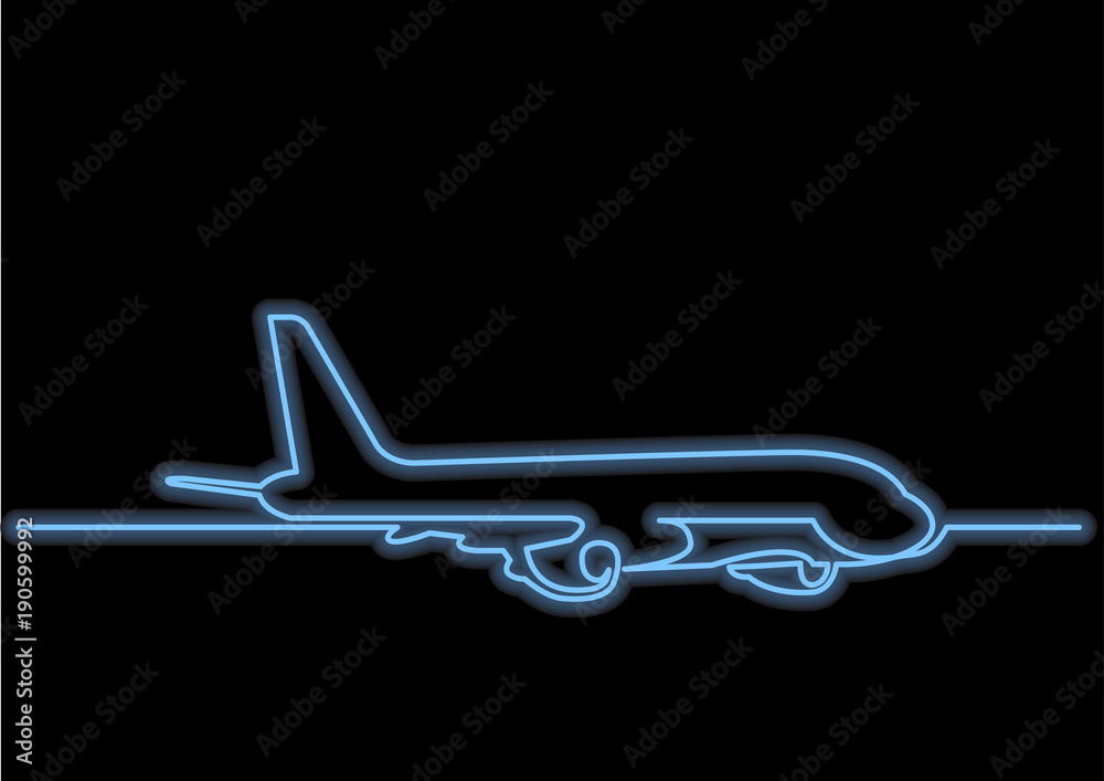 one line drawing of isolated vector object - passenger airplane with ...