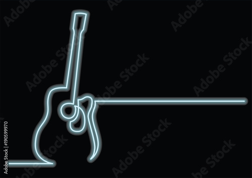 continuous line drawing of acoustic guitar with neon vector effect