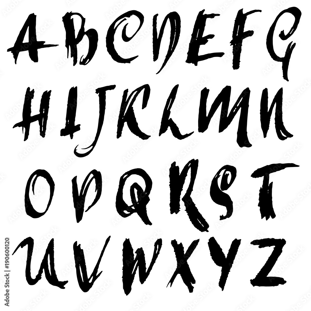 Handdrawn dry brush font. Modern brush lettering. Grunge style alphabet. Vector illustration.