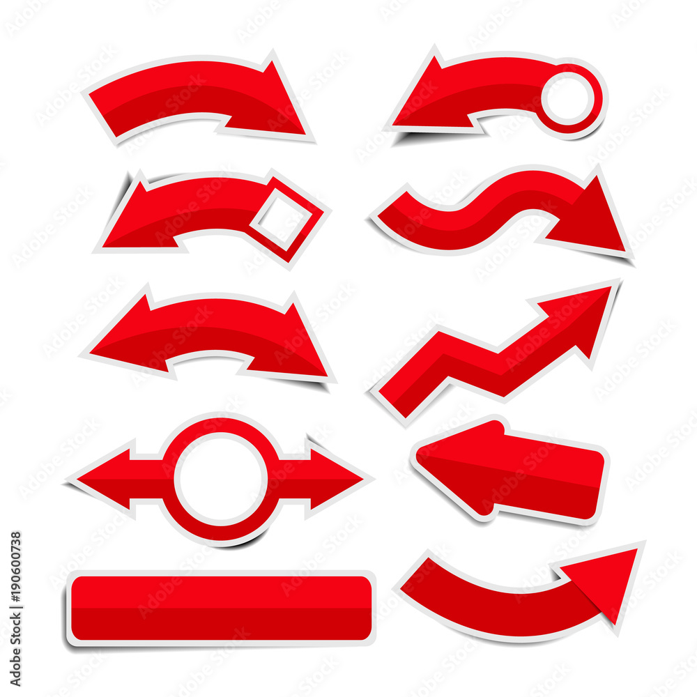 Red paper arrow stickers with shadows Red paper arrow stickers with shadows