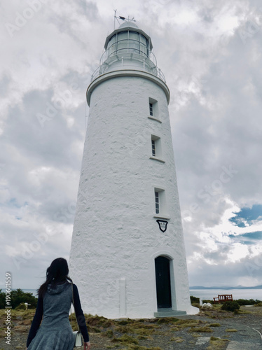 Girl and Bruny Island light house 