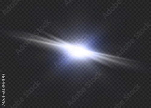 White glowing light explodes on a transparent background. Vector illustration of light decoration effect with ray. Bright Star.