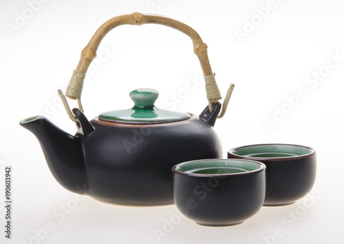 Chinese tea set with cups and tea pot