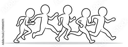 Schwarz-weiße Strichmännchen: Jogger / Läufer / Laufgruppe – Vektor-Zeichnung