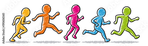 Farbige Strichmännchen: Jogger / Läufer / Laufgruppe – Set