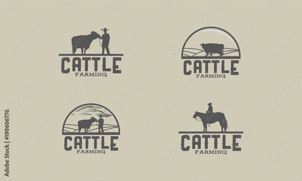 set of vintage Cattle farming logo badge, Cattle farm logo badge, cow farm logo badge, beef fresh logo badge vector