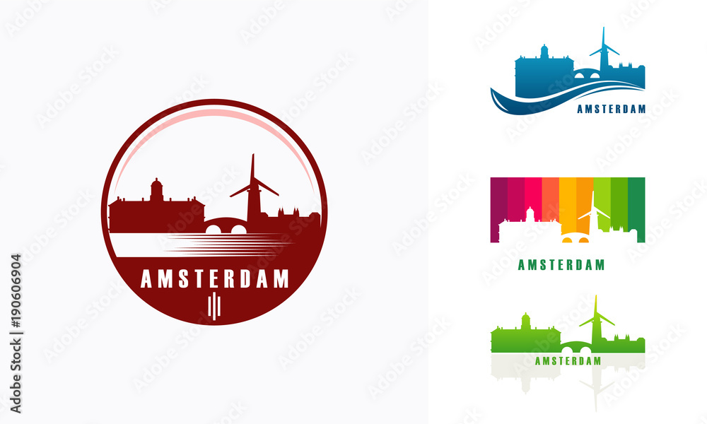 Set of Amsterdam City Skyline logo designs vector, Big City European Logo designs