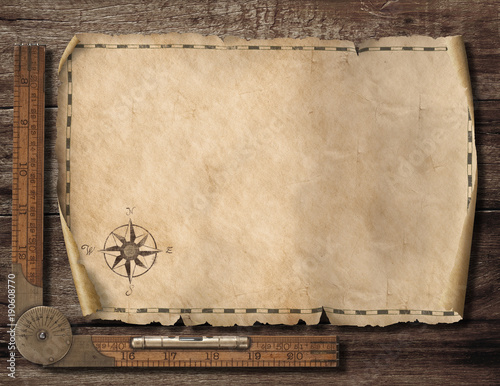 Old blank map background. Adventure and travel concept. 3d illustration.