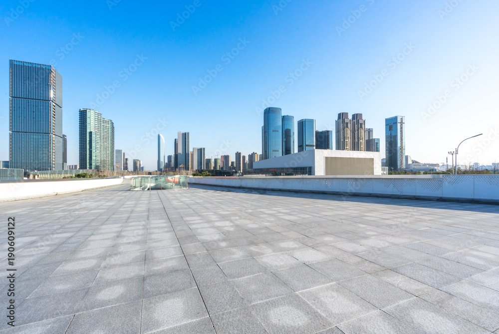 empty floor with cityscape