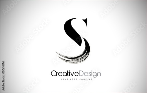 S Brush Stroke Letter Logo Design. Black Paint Logo Leters Icon.