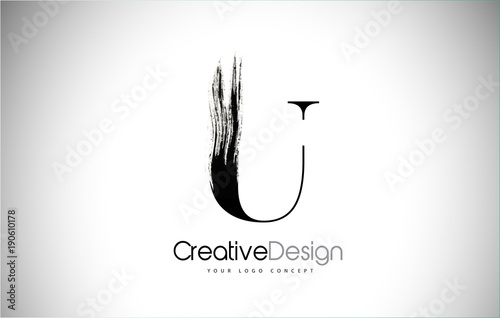 U Brush Stroke Letter Logo Design. Black Paint Logo Leters Icon.