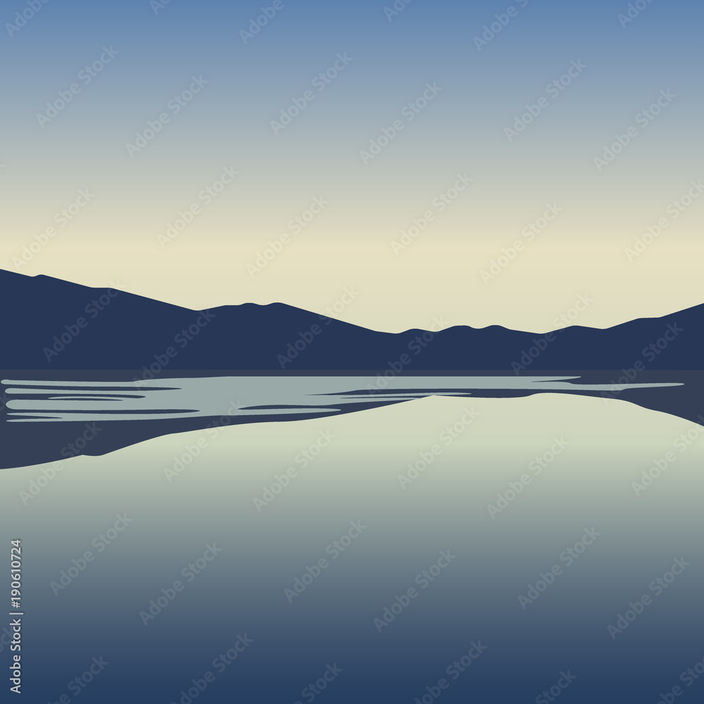 Fototapeta premium Landscape with blue mountains near lake vector