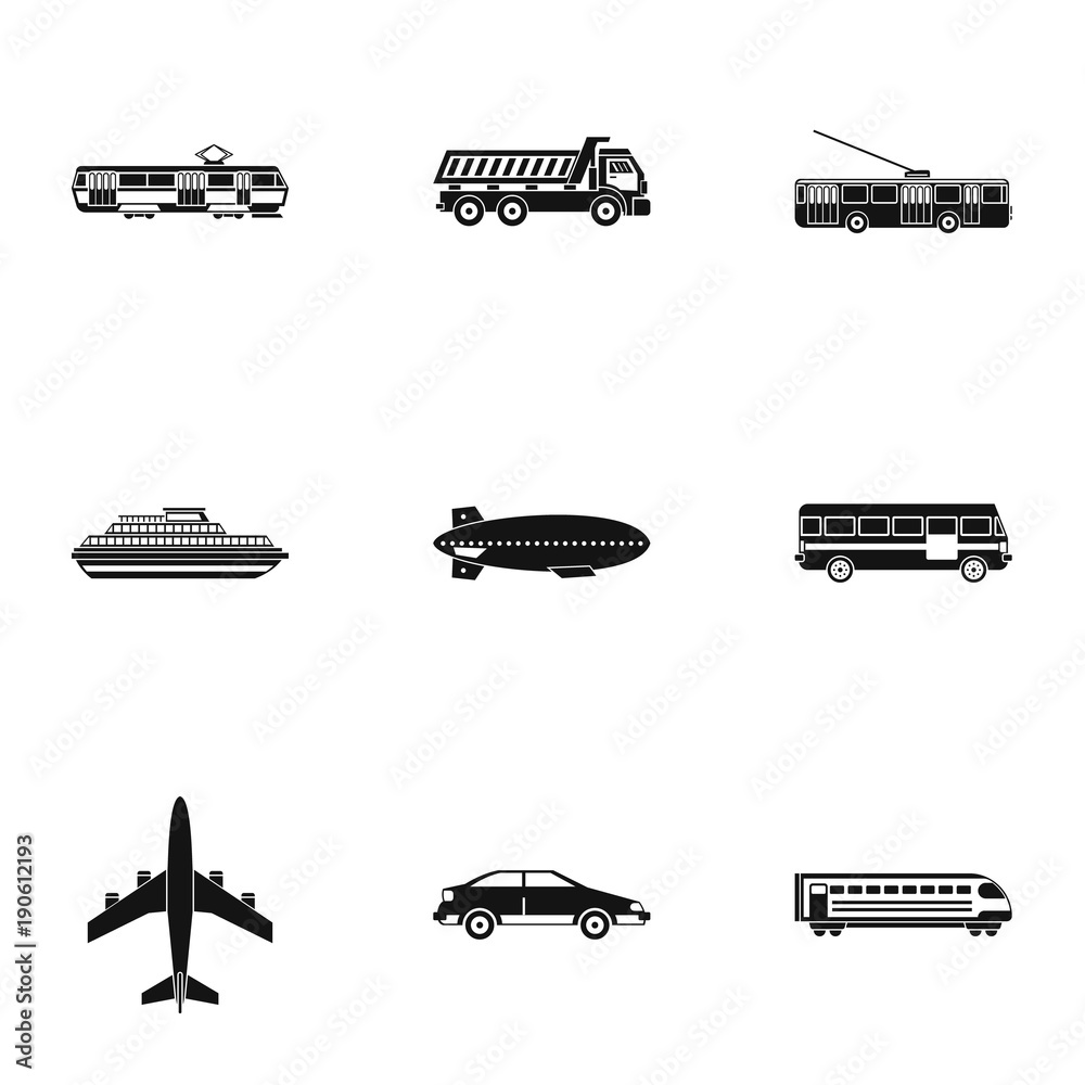 Transport icons set, simple style Transport icons set, simple style